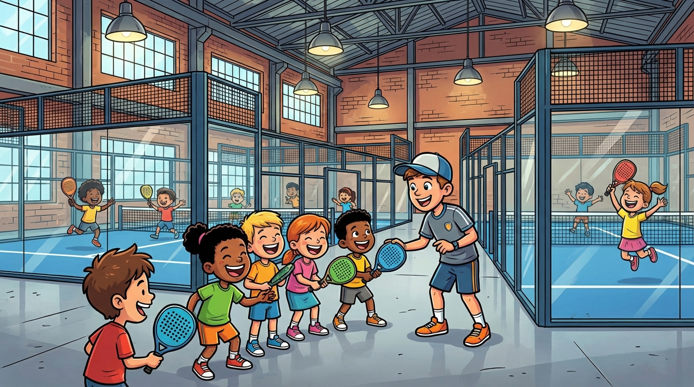 Bambini che giocano a padel al Camp Estivo Padel Factory Monza